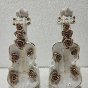 Set 2 Thames Violin Design Bud Vase-Hand Made-Painted Porcelain/Ceramic Flaw
